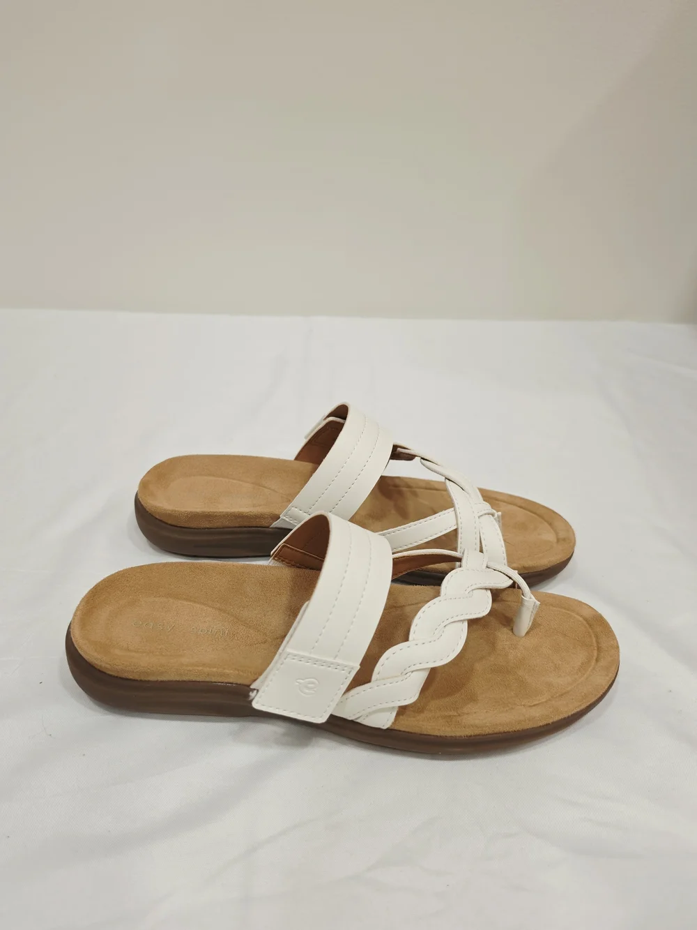 Easy Spirit White Warren Braided Slide Sandals